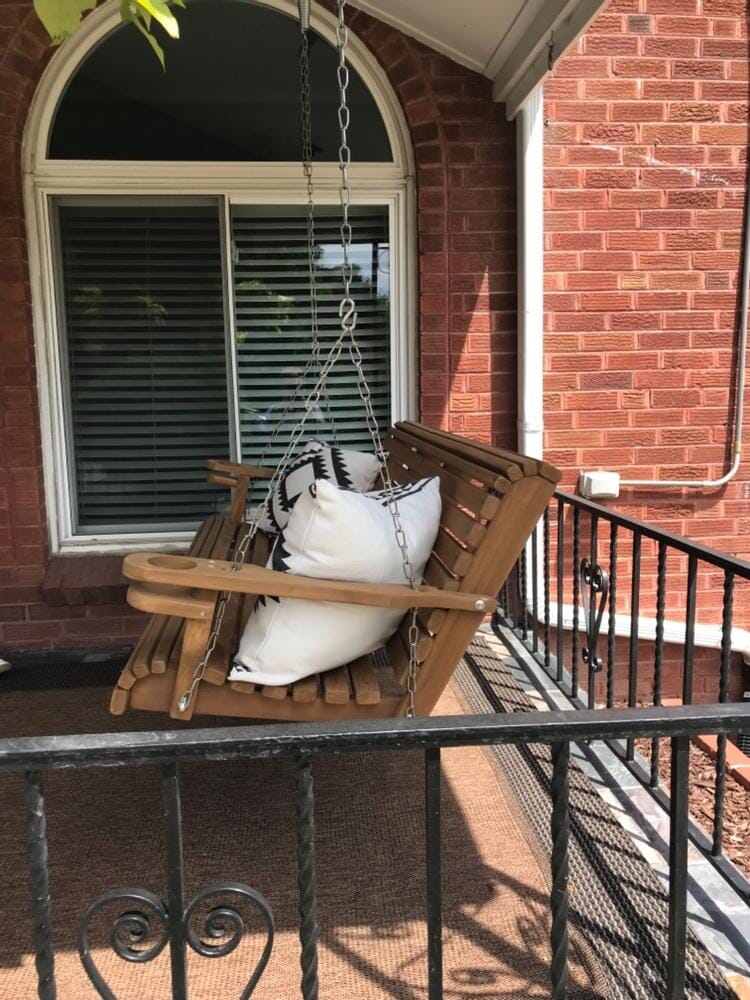 Cypress Porch Swing - 5' Roll Back - Stained - Cup Holders + Accessories