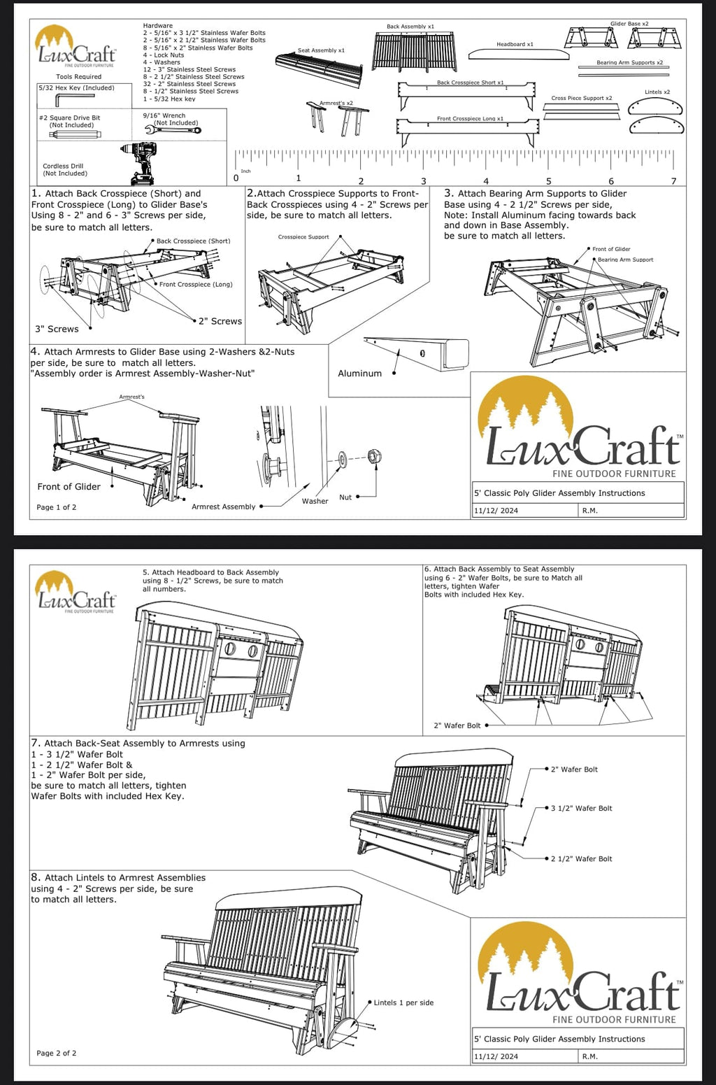 LuxCraft Poly 5' Classic Balcony Glider