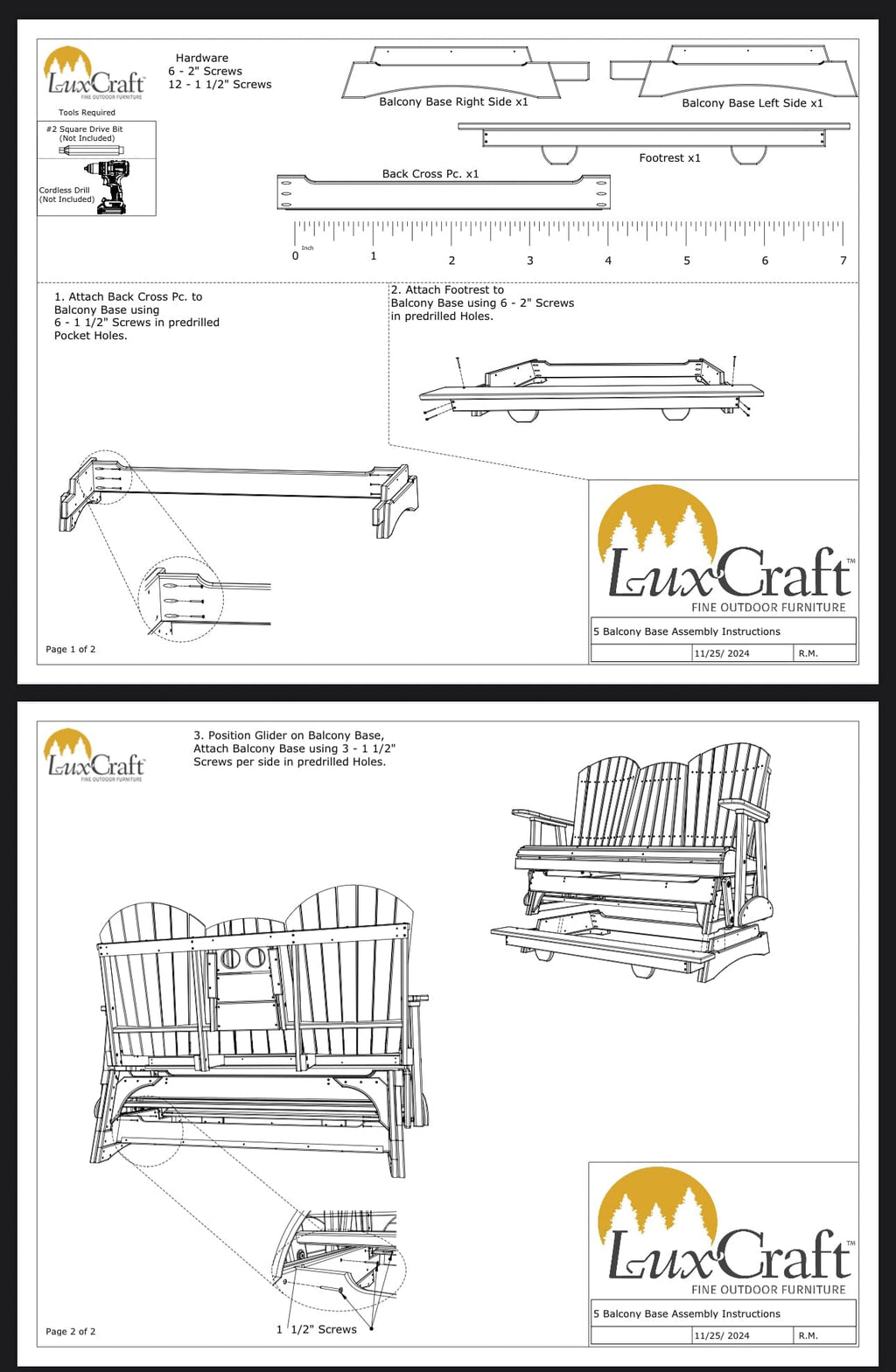 LuxCraft Poly 5' Classic Balcony Glider