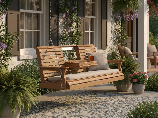 LuxCraft Plain Poly Porch Swing with Flip Down Console - 5 Foot
