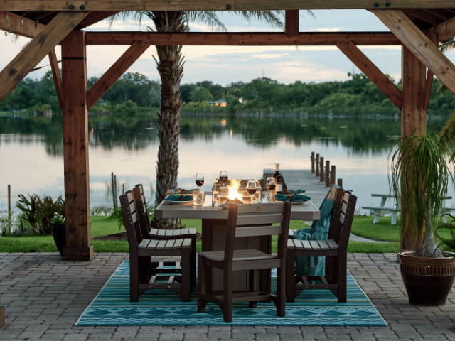 LuxCraft 7 Piece Fire Table & Chairs Dining Set