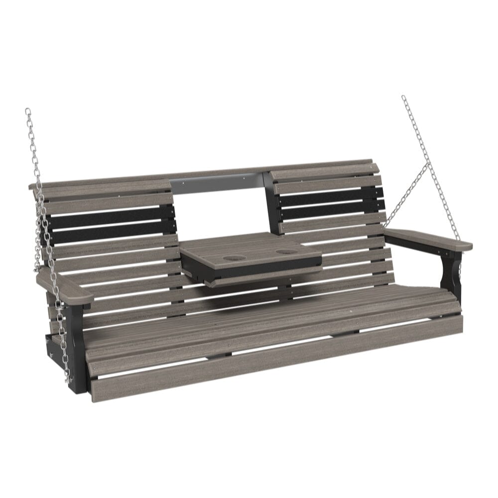 LuxCraft Plain Poly Porch Swing with Flip Down Console - 5 Foot