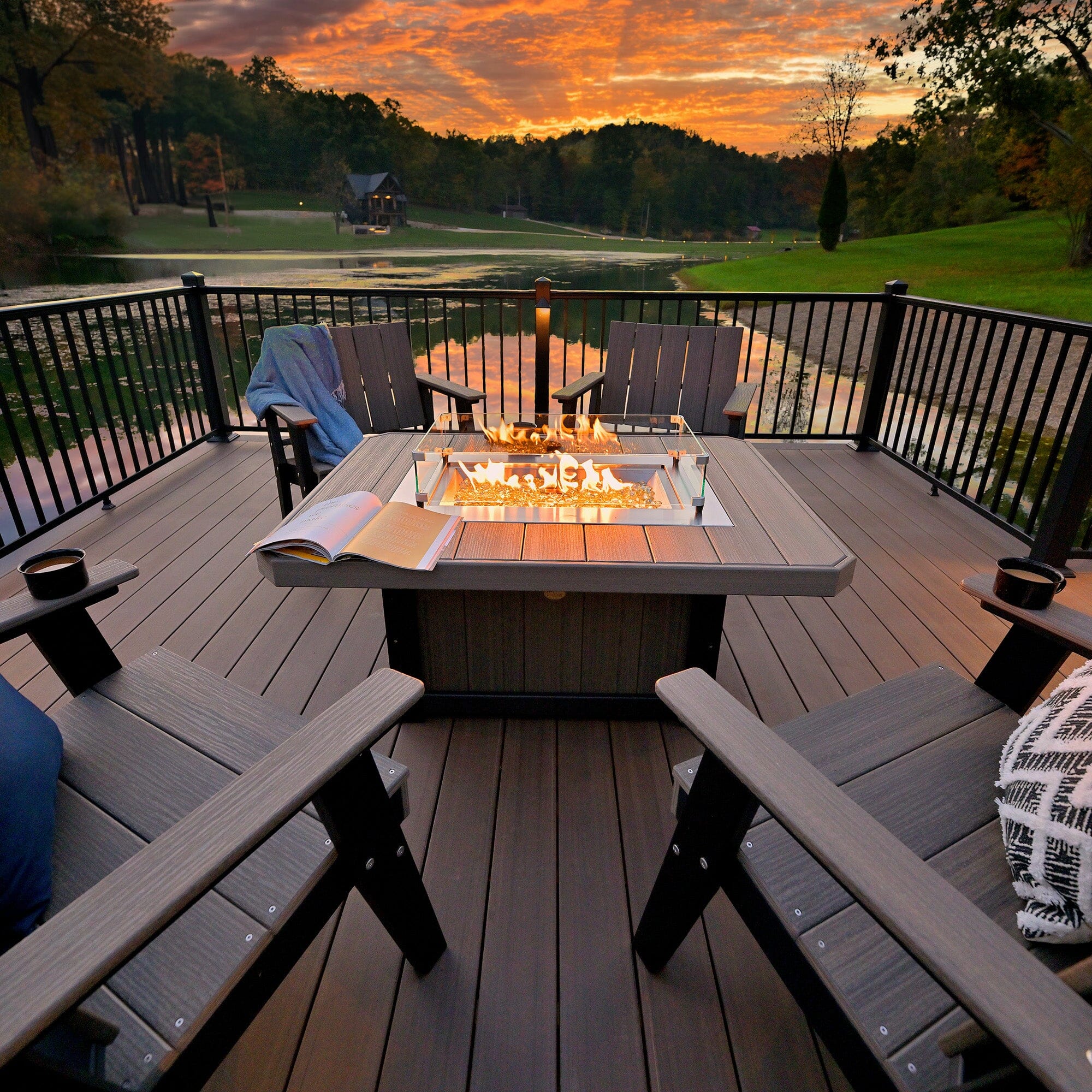 LuxCraft Poly 5 Piece Fire Pit Table & Chairs Set