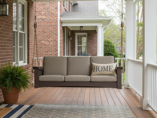 Mission-Style Deep Seating Cypress Porch Swing with Cushions