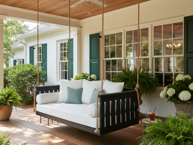 Hanging Bed Swing – Plantation Row | Solid Wood Outdoor Porch Daybed
