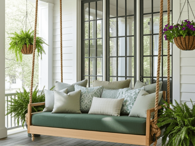Contemporary Teak Porch Bed Swing – Shadow Ridge Design | Handcrafted in the USA