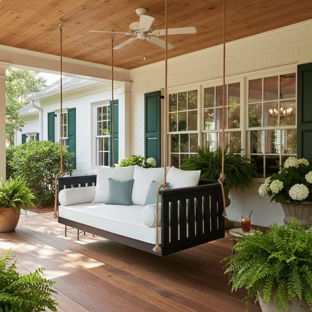 Hanging Bed Swing – Plantation Row | Solid Wood Outdoor Porch Daybed