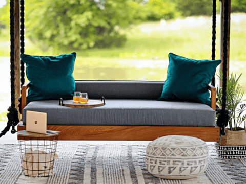 Belham living overton curved slat back deep seating porch swing bed with cushion sale